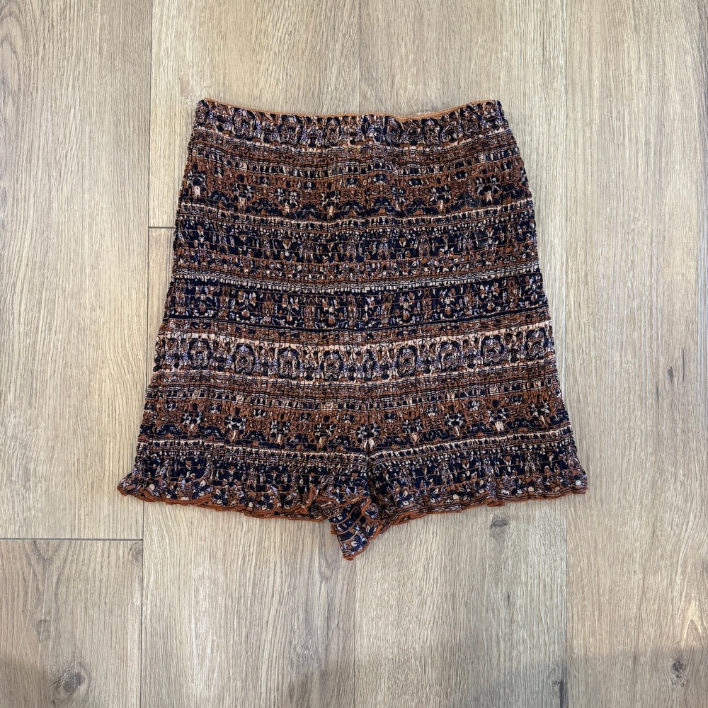 Intimately Free People Smocked Mini Shorts Paisley Floral Rust Navy Boho Size XS